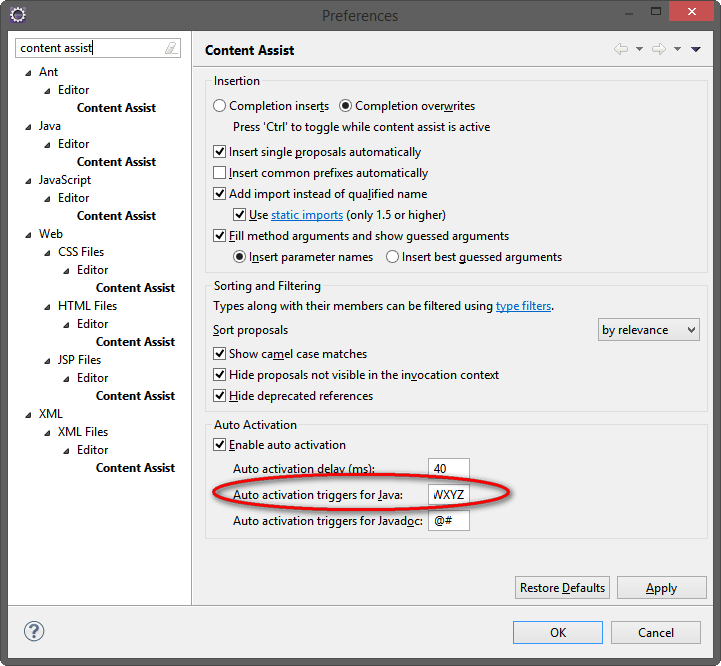 auto activation triggers for java